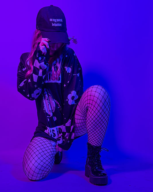 On My Worst Behavior Alt Dad Hat model shot