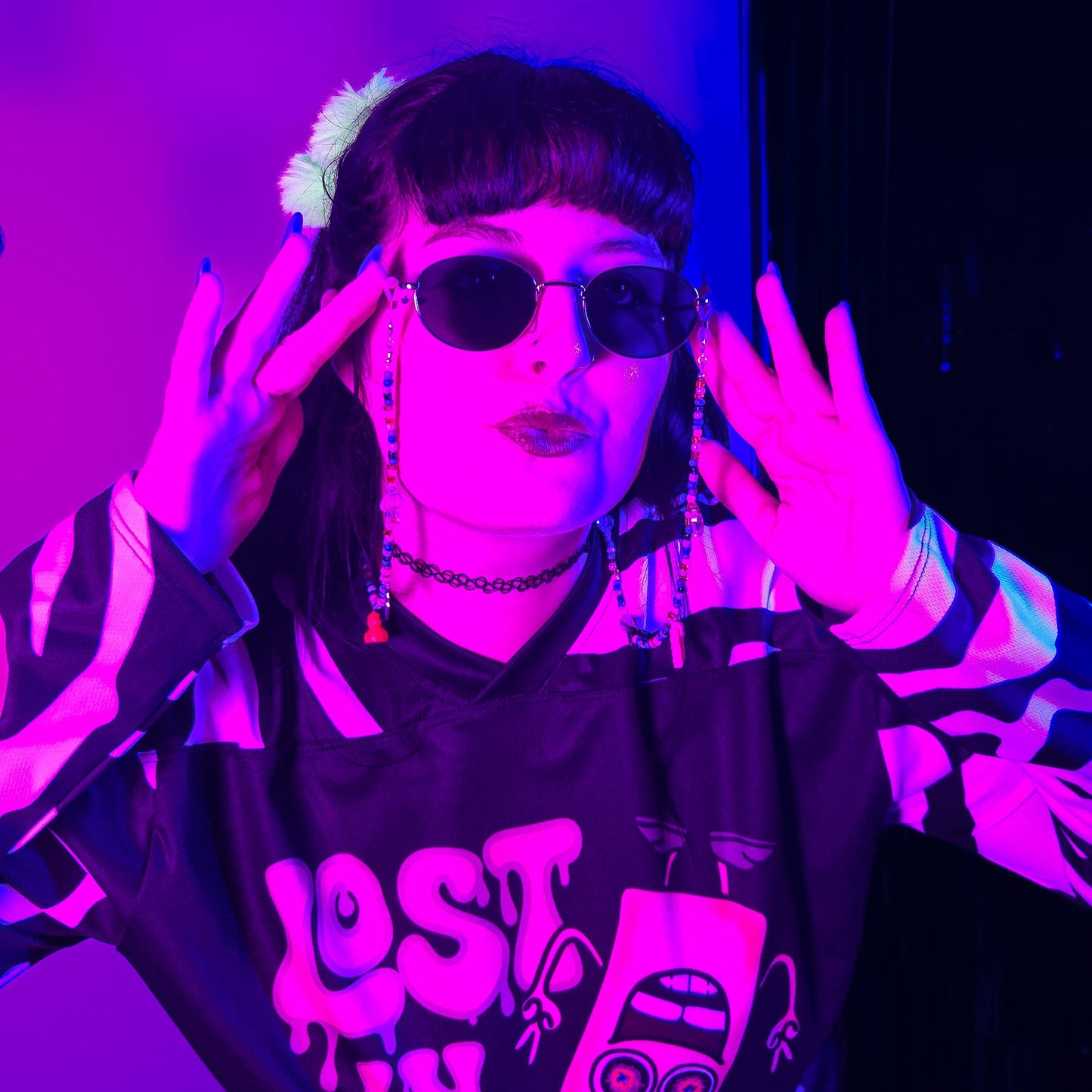 Bead Soup Sunglasses Chain studio shot on model
