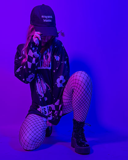 On My Worst Behavior Alt Dad Hat model shot