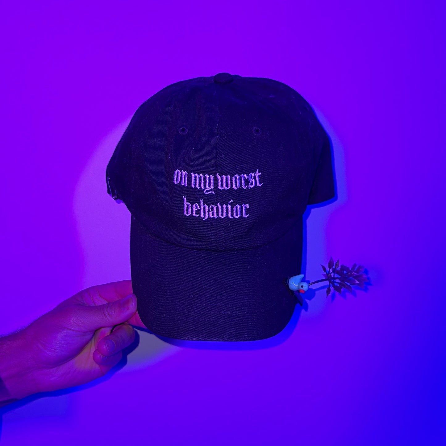 On My Worst Behavior Alt Dad Hat studio shot front
