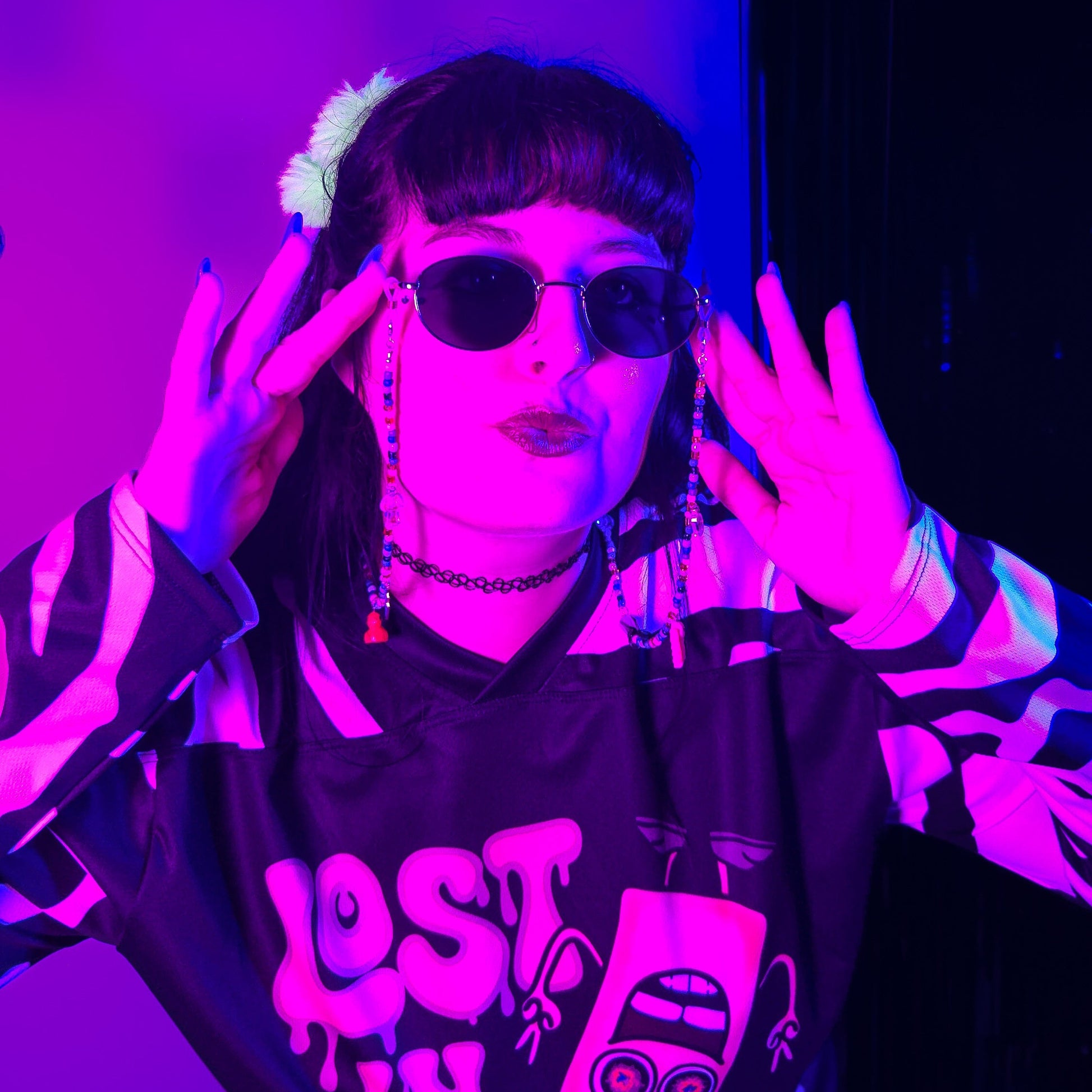 Bead Soup Sunglasses Chain studio shot on model