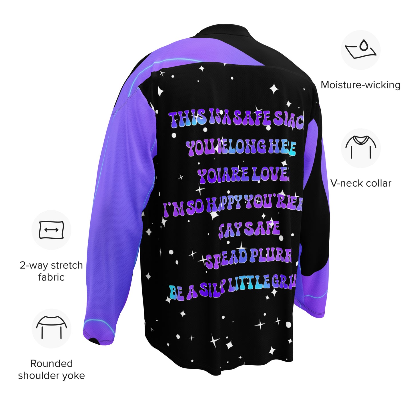 Take Care Rave Jersey mockup side with product specs